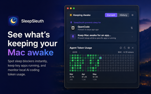 AgentStreak showing current apps preventing sleep on macOS